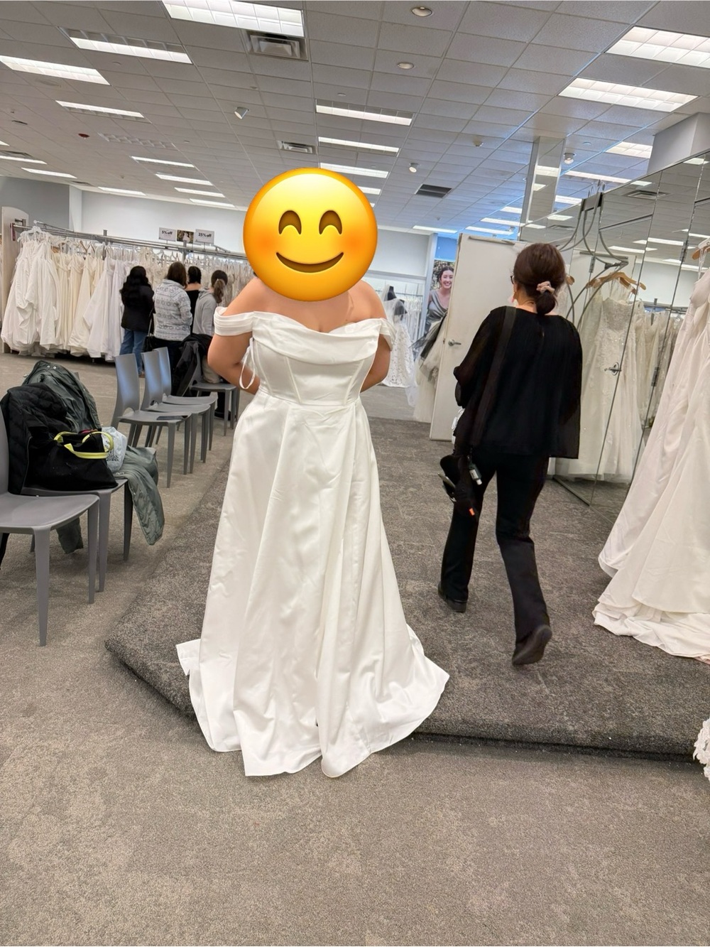 Off-Shoulder White Satin A-Line Dress - Picture 2 of 3